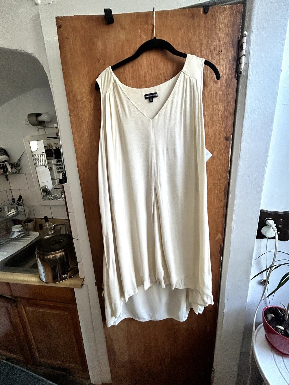 Cream High-Low Sleeveless Dress (Warehouse)